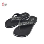 Step AMAL women's platform thong flip-flop slipper in black and white crystal rhinestone straps - pair front view - Sandal n Shoe - Trade