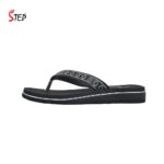 Step AMAL women's platform thong flip-flop slipper in black and white crystal rhinestone straps - outer side profile view - Sandal n Shoe - Trade