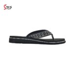 Step AMAL women's platform thong flip-flop slipper in black and white crystal rhinestone straps - inner side view - Sandal n Shoe - Trade
