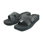 Step AMARA women's wedge platform slide sandal in gunmetal with twisted crystal rhinestone straps - pair front view - Sandal n Shoe - Trade