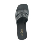 Step AMARA women's wedge platform slide sandal in gunmetal with twisted crystal rhinestone straps - top-down footbed view - Sandal n Shoe - Trade