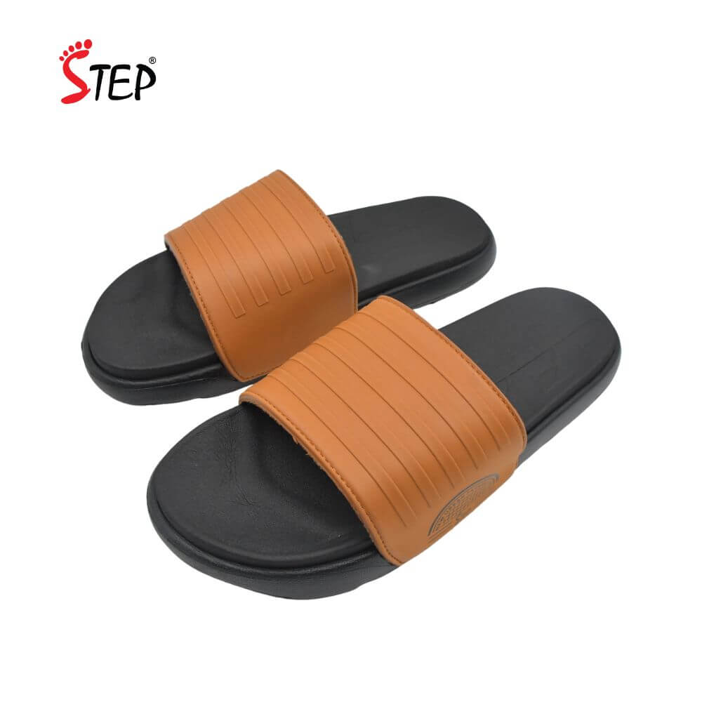 Step ARLO Slide Sandal - Tan - Pair View - Sandal n Shoe - Trade Step ARLO men's slide sandal in tan - pair front view - Sandal n Shoe - Trade