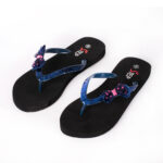 Step BUTTERFLY women's flip-flop slipper in blue with butterfly bow - pair front view - Sandal n Shoe - Trade