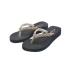 Step EMMA women's wedge platform thong flip-flop slipper in gold with braided crystal rope straps - pair front view - Sandal n Shoe - Trade