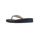 Step EMMA women's wedge platform thong flip-flop slipper in gold with braided crystal rope straps - lateral side profile view - Sandal n Shoe - Trade
