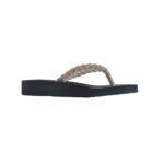 Step EMMA women's wedge platform thong flip-flop slipper in gold with braided crystal rope straps - medial side profile view - Sandal n Shoe - Trade
