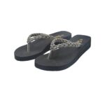 Step EMMA women's wedge platform thong flip-flop slipper in gunmetal with braided crystal rope straps - pair front view - Sandal n Shoe - Trade