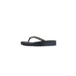 Step EMMA women's wedge platform thong flip-flop slipper in gunmetal with braided crystal rope straps - lateral side profile view - Sandal n Shoe - Trade