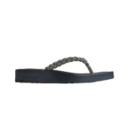 Step EMMA women's wedge platform thong flip-flop slipper in gunmetal with braided crystal rope straps - medial side profile view - Sandal n Shoe - Trade