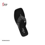 Step EVONA women's platform thong flip-flop slipper in black with floral rhinestone crystal embellishment - top-down footbed view - Sandal n Shoe - Trade