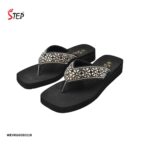 Step EVONA women's platform thong flip-flop slipper in rose gold with floral rhinestone crystal embellishment - pair front view - Sandal n Shoe - Trade