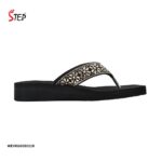 Step EVONA women's platform thong flip-flop slipper in rose gold with floral rhinestone crystal embellishment - inner side view - Sandal n Shoe - Trade