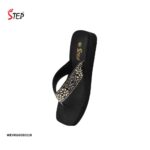 Step EVONA women's platform thong flip-flop slipper in rose gold with floral rhinestone crystal embellishment - perspective footbed view - Sandal n Shoe - Trade