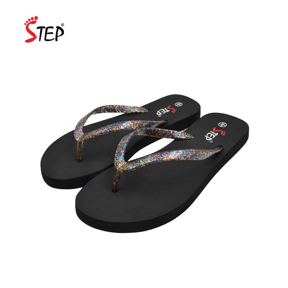 Step GO GIRL RASIN 26 women's flip-flop slipper in gold resin - pair front view - Sandal n Shoe - Trade