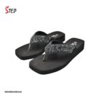 Step JOYCE women's platform thong flip-flop slipper in black with sunburst crystal embellishment - pair front view - Sandal n Shoe - Trade
