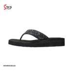 Step JOYCE women's platform thong flip-flop slipper in black with sunburst crystal embellishment - outer side profile view - Sandal n Shoe - Trade