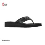 Step JOYCE women's platform thong flip-flop slipper in black with sunburst crystal embellishment - inner side view - Sandal n Shoe - Trade
