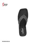 Step JOYCE women's platform thong flip-flop slipper in black with sunburst crystal embellishment - top-down footbed view - Sandal n Shoe - Trade