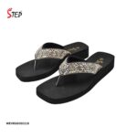 Step JOYCE women's platform thong flip-flop slipper in rose gold with sunburst crystal embellishment - pair front view - Sandal n Shoe - Trade