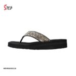 Step JOYCE women's platform thong flip-flop slipper in rose gold with sunburst crystal embellishment - outer side profile view - Sandal n Shoe - Trade