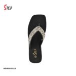 Step JOYCE women's platform thong flip-flop slipper in rose gold with sunburst crystal embellishment - top-down footbed view - Sandal n Shoe - Trade