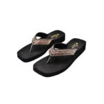 Step MAURO women's wedge platform thong flip-flop slipper in gold with diamond-lattice rhinestone crystal straps - pair front view - Sandal n Shoe - Trade