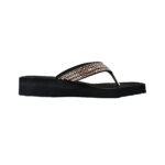 Step MAURO women's wedge platform thong flip-flop slipper in gold with diamond-lattice rhinestone crystal straps - lateral side profile view - Sandal n Shoe - Trade