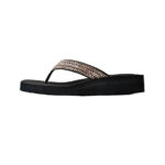 Step MAURO women's wedge platform thong flip-flop slipper in gold with diamond-lattice rhinestone crystal straps - medial side profile view - Sandal n Shoe - Trade