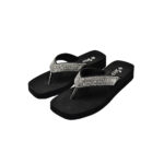 Step MAURO women's wedge platform thong flip-flop slipper in silver with diamond-lattice rhinestone crystal straps - pair front view - Sandal n Shoe - Trade