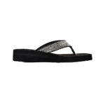 Step MAURO women's wedge platform thong flip-flop slipper in silver with diamond-lattice rhinestone crystal straps - lateral side profile view - Sandal n Shoe - Trade