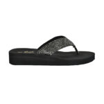 Step SAGE women's wedge platform thong flip-flop slipper in black with micro-crystal pavé straps - lateral side profile view - Sandal n Shoe - Trade