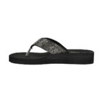 Step SAGE women's wedge platform thong flip-flop slipper in black with micro-crystal pavé straps - medial side profile view - Sandal n Shoe - Trade