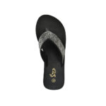 Step SAGE women's wedge platform thong flip-flop slipper in black with micro-crystal pavé straps - top-down footbed view - Sandal n Shoe - Trade