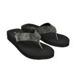 Step SAGE women's wedge platform thong flip-flop slipper in black with micro-crystal pavé straps - three-quarter angle view - Sandal n Shoe - Trade