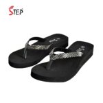 Step SALVIA PRO women's wedge platform slipper with rhinestone straps in gunmetal - pair front view - Sandal n Shoe - Trade