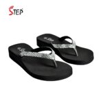 Step SALVIA PRO women's wedge platform slipper with rhinestone straps in silver - pair front view - Sandal n Shoe - Trade