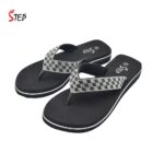 Step SOPHI women's platform thong flip-flop slipper in black and white checkered rhinestone straps - pair front view - Sandal n Shoe - Trade