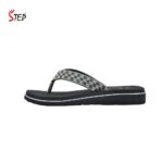 Step SOPHI women's platform thong flip-flop slipper in black and white checkered rhinestone straps - outer side profile view - Sandal n Shoe - Trade