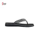 Step SOPHI women's platform thong flip-flop slipper in black and white checkered rhinestone straps - inner side view - Sandal n Shoe - Trade