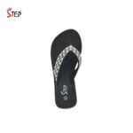 Step SOPHI women's platform thong flip-flop slipper in black and white checkered rhinestone straps - top-down footbed view - Sandal n Shoe - Trade