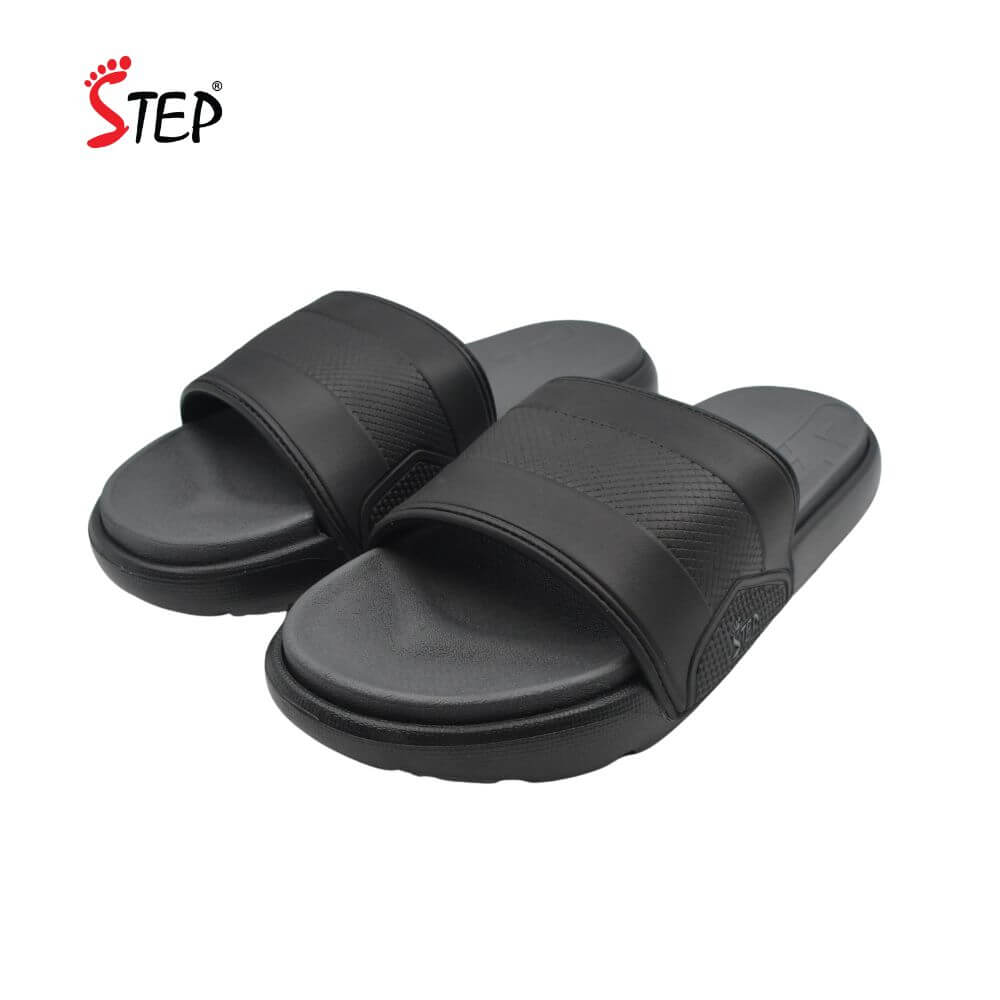 Step STONE PRO Slide Sandal - Black - Pair View - Sandal n Shoe - Trade Step STONE PRO men's slide sandal in black - pair front view - Sandal n Shoe - Trade